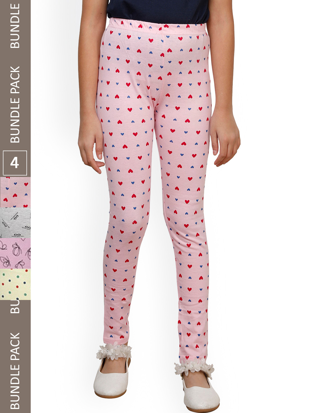 

IndiWeaves Girls Pack Of 3 Printed Pure Cotton Ankle Length Leggings, Yellow