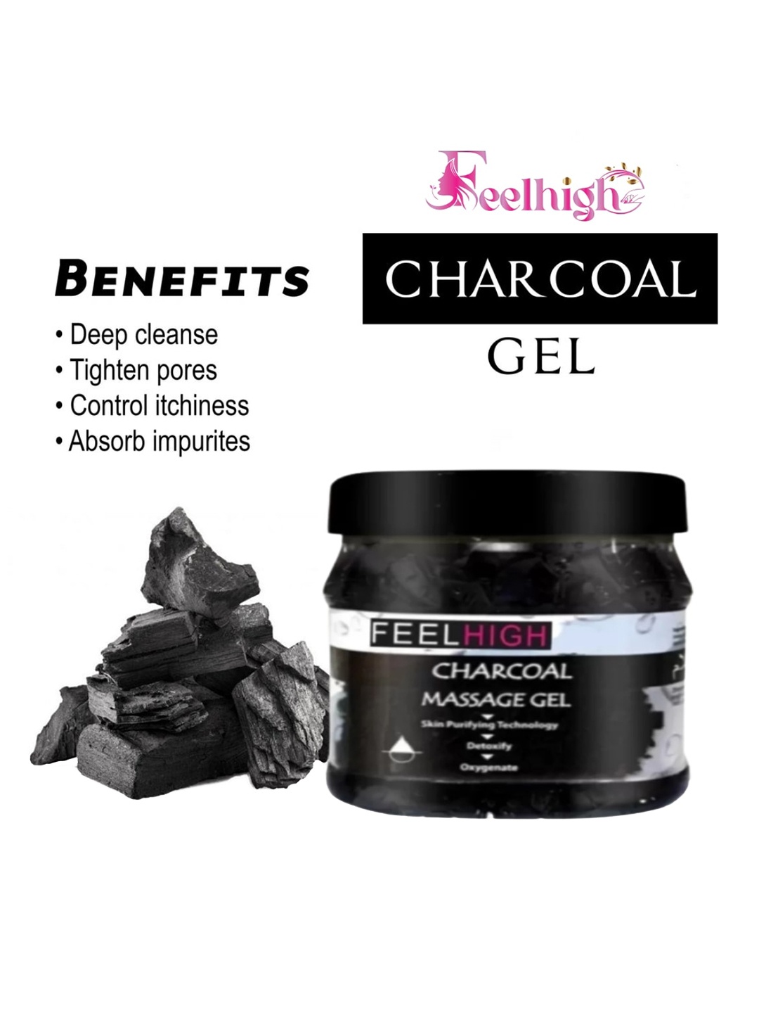 

FEELHIGH Face & Body Skin Purifying Charcoal Gel-500ml