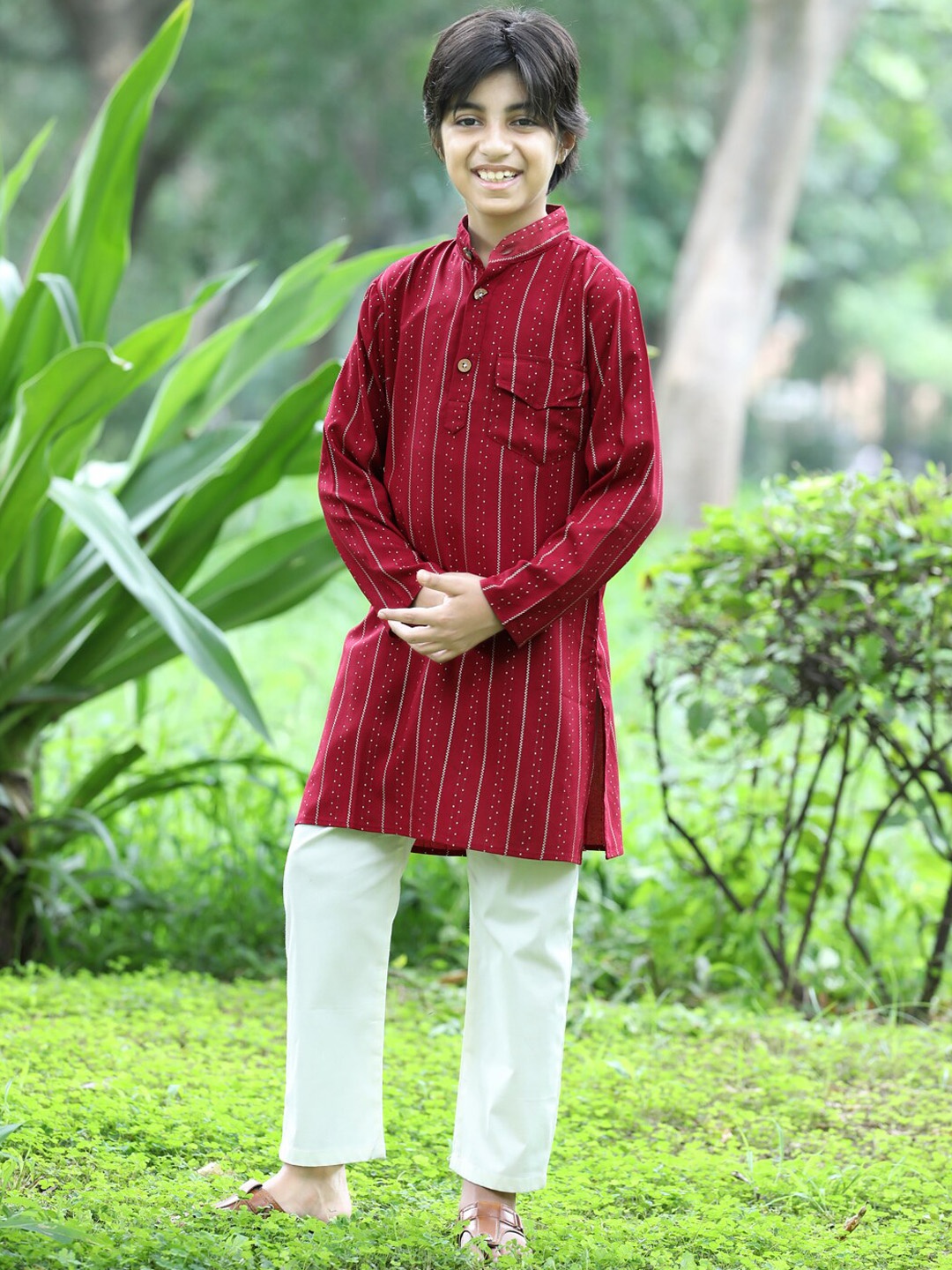 

Cutiekins Boys Striped Regular Kurta With Pyjamas, Maroon