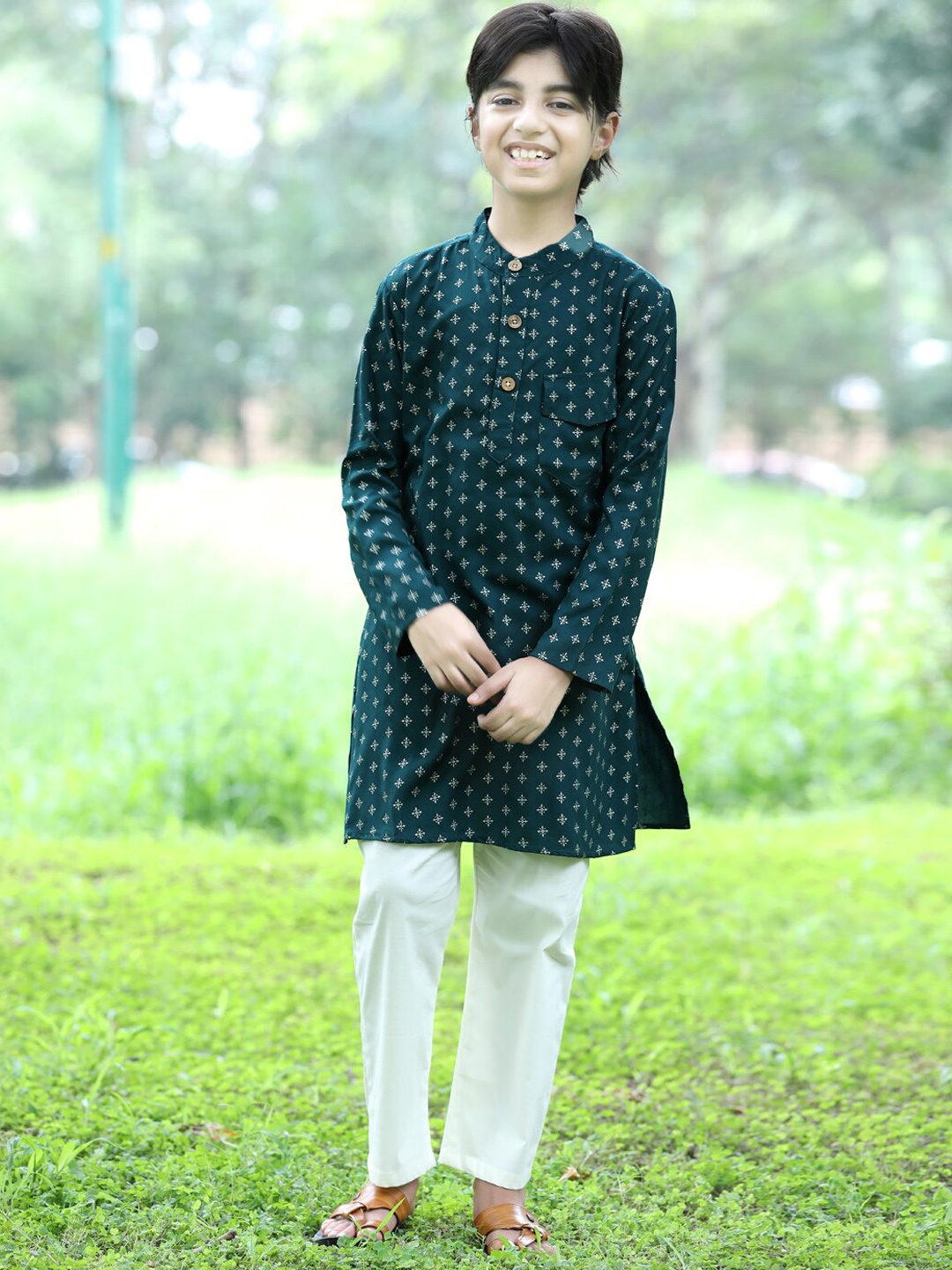 

Cutiekins Boys Ethnic Motifs Printed Regular Kurta With Pyjamas, Green