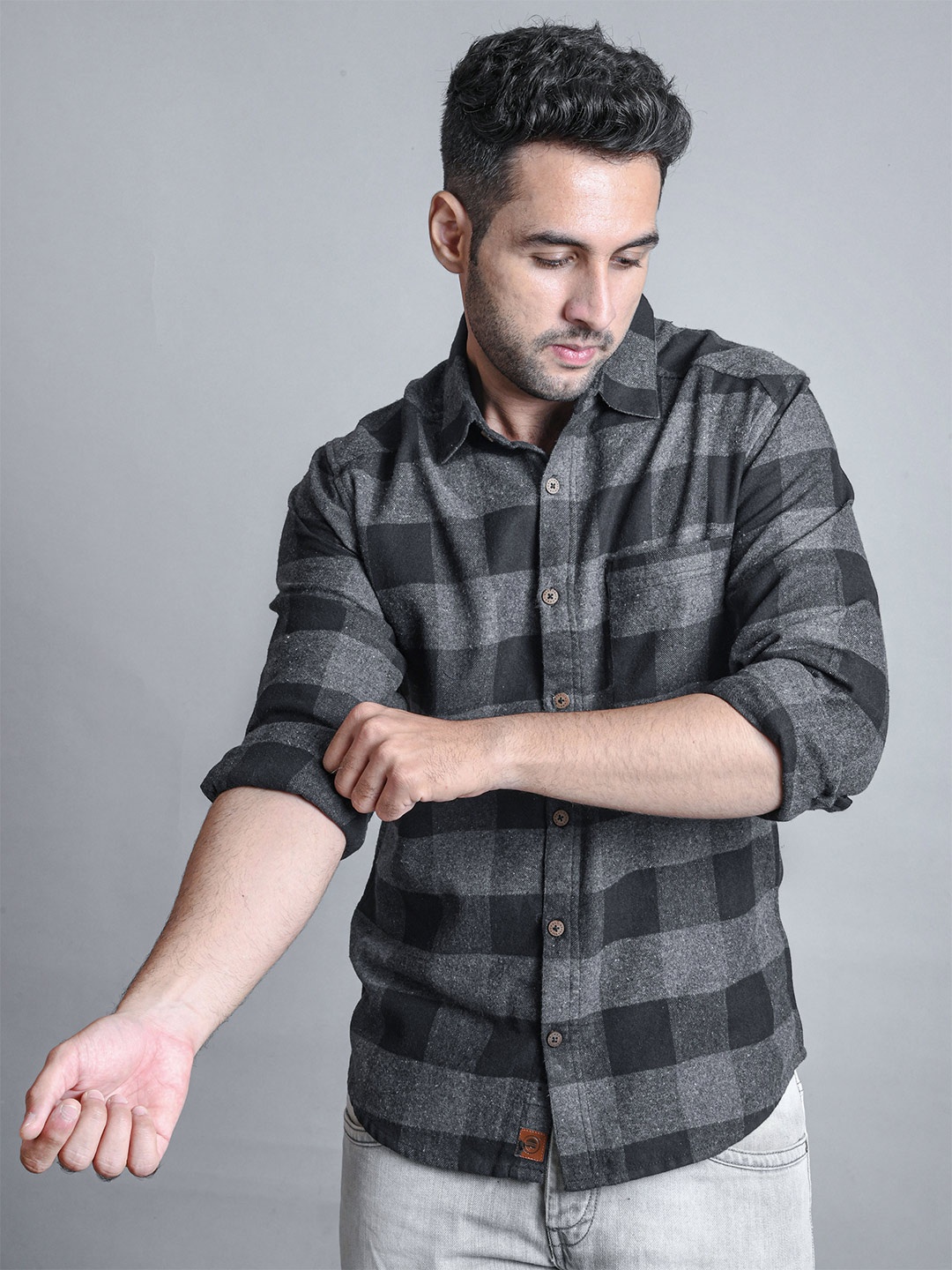 

BOMBAY TROOPER Comfort Buffalo Checked Cotton Casual Shirt, Black