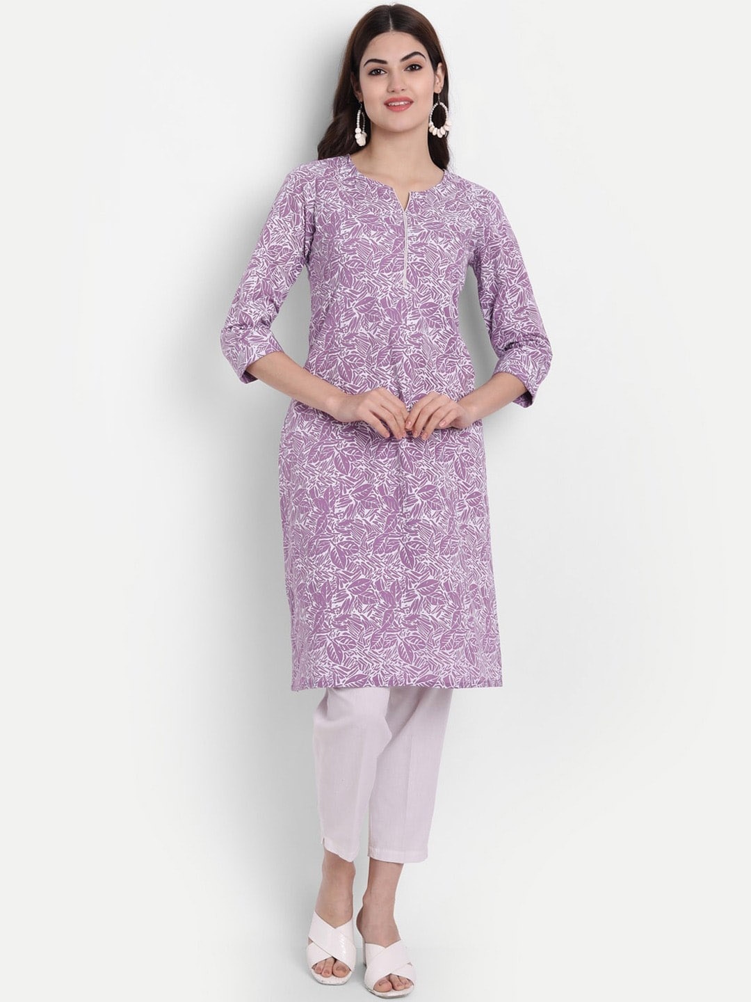 

SUTI Floral Printed Cotton Straight Kurta, Lavender