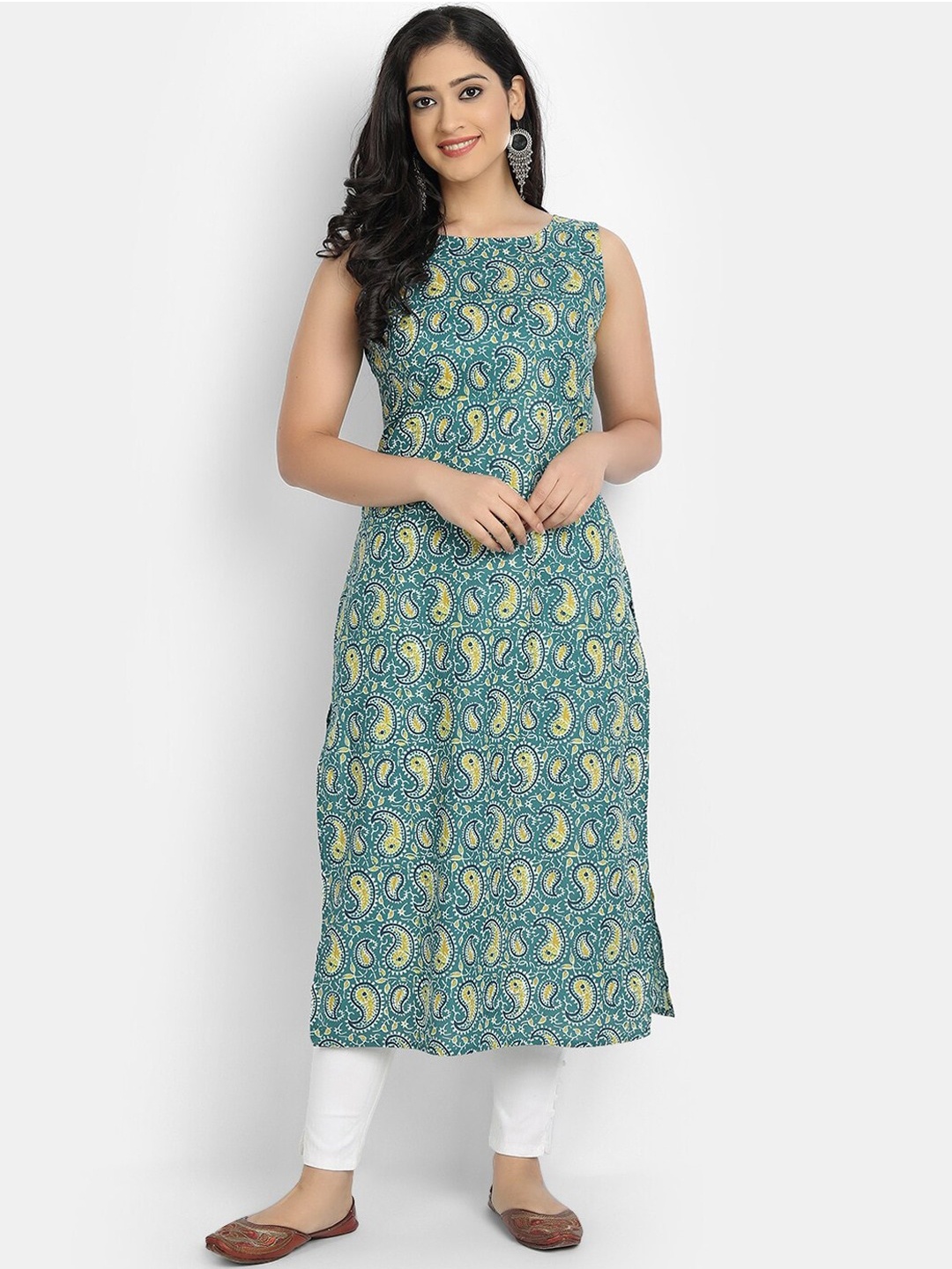 

SUTI Paisley Printed Cotton Straight Kurta, Green