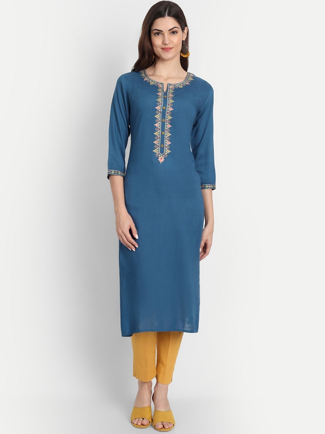 

SUTI Thread Work Detailed Straight Kurta, Blue