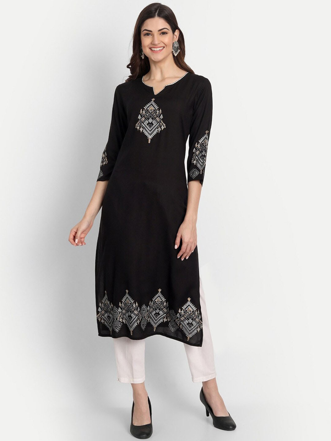 

SUTI Ethnic Motifs Printed Straight Kurta, Black