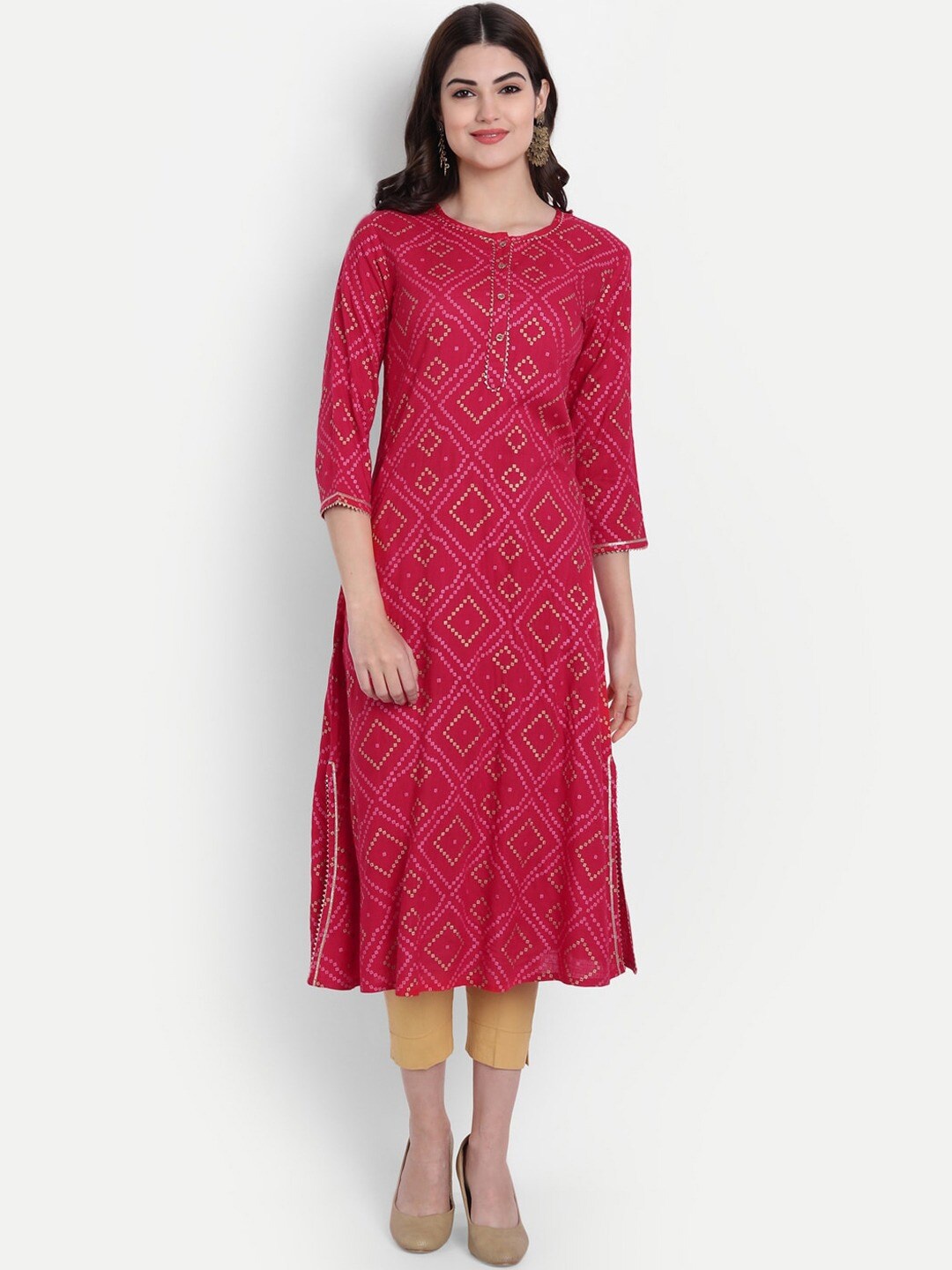

SUTI Bandhani Printed Gotta Patti Detailed A-Line Kurta, Red