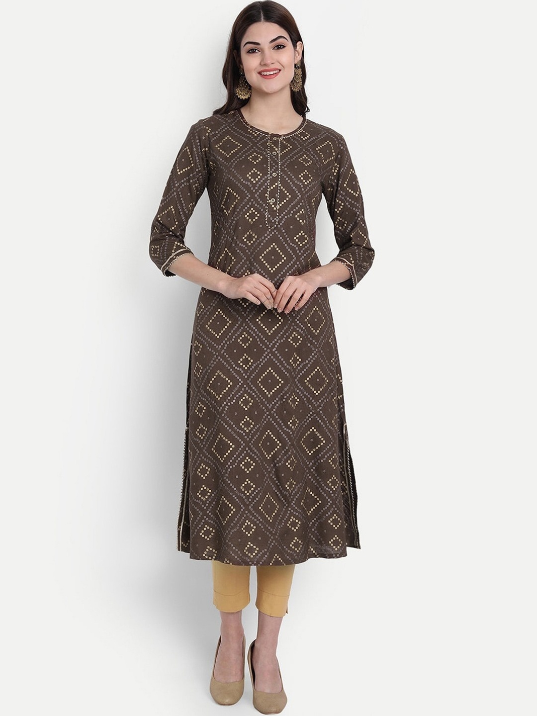 

SUTI Bandhani Printed Gotta Patti Detailed Straight Kurta, Brown