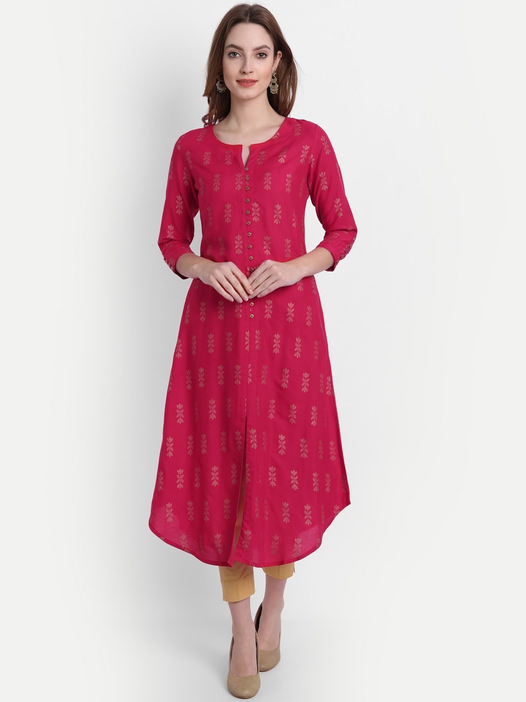 

SUTI Ethnic Motifs Printed High-Low A-Line Kurta, Red