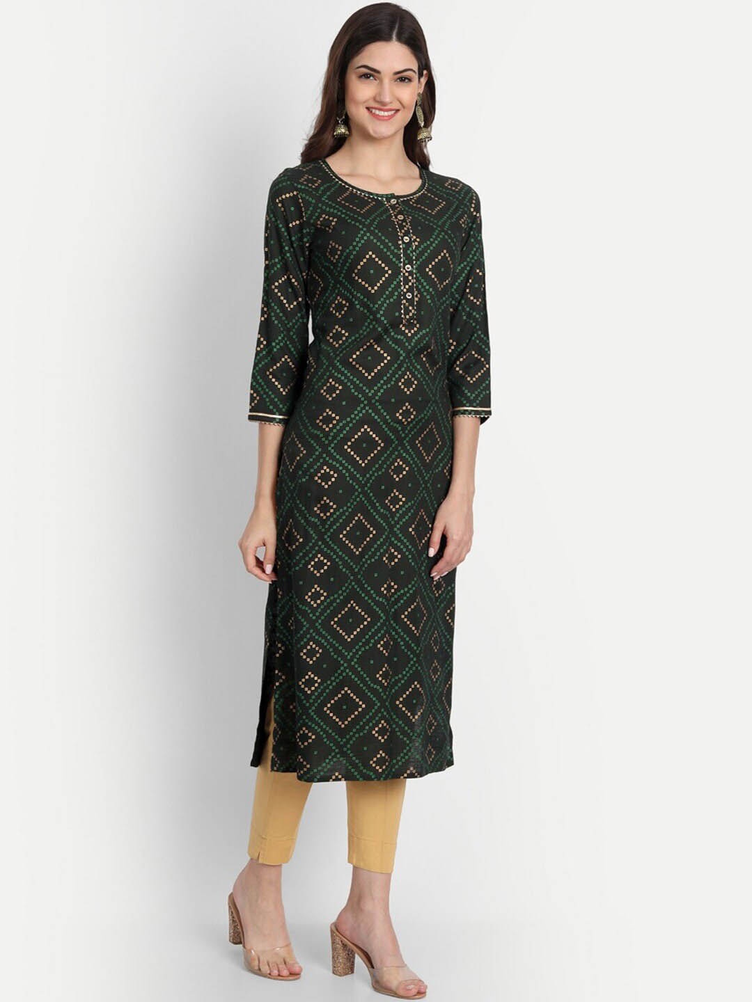 

SUTI Bandhani Printed Gotta Patti Detailed Straight Kurta, Green