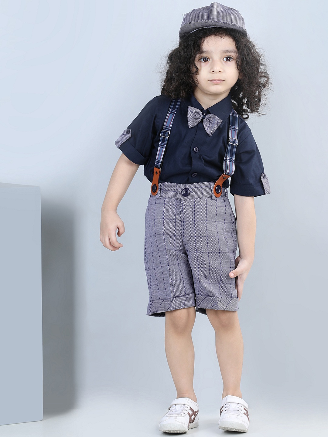 

Aj DEZInES Boys Shirt & Shorts With Suspenders, Blue