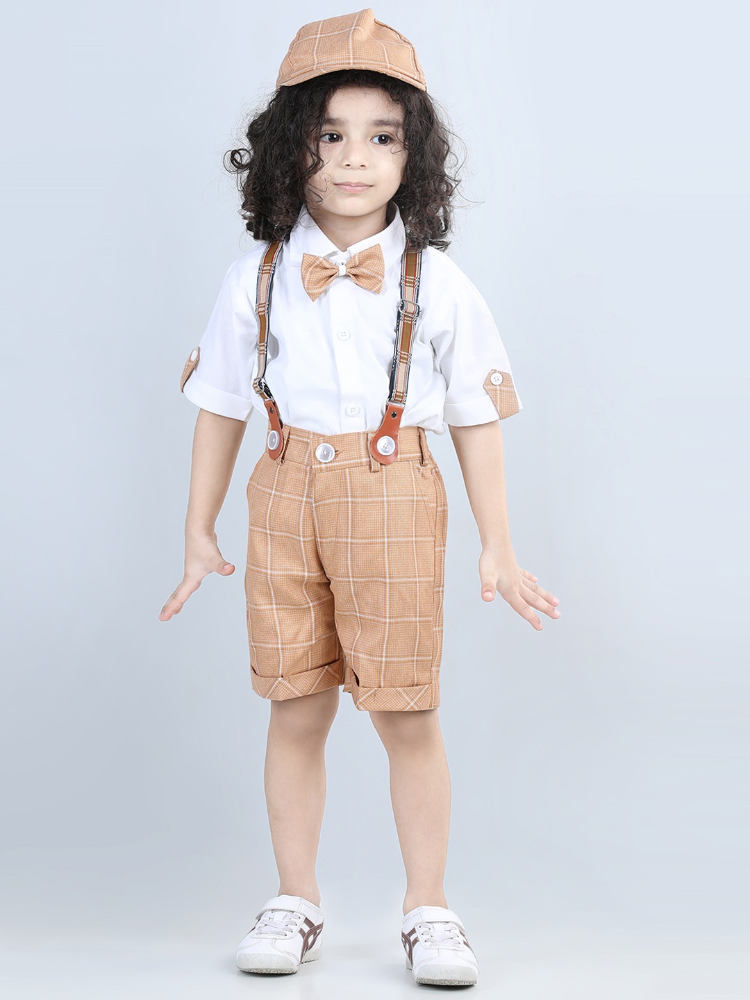 

Aj DEZInES Boys Checked Shirt with Shorts & Suspenders Clothing Set, Beige