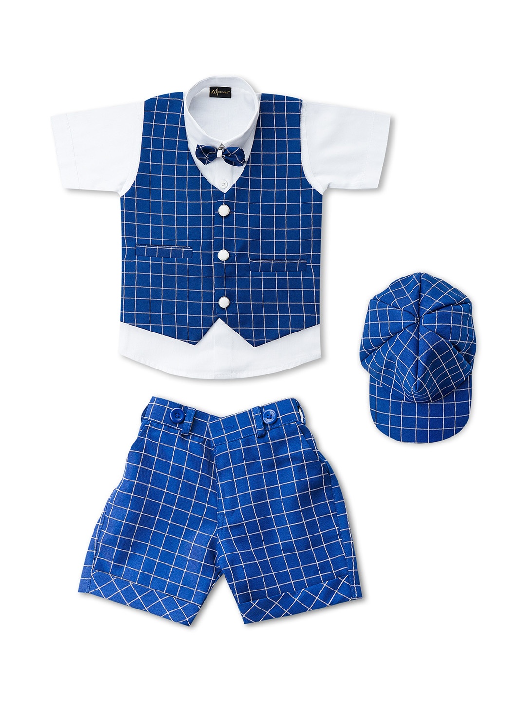 

Aj DEZInES Boys Checked Shirt With Shorts & Waistcoat, Blue
