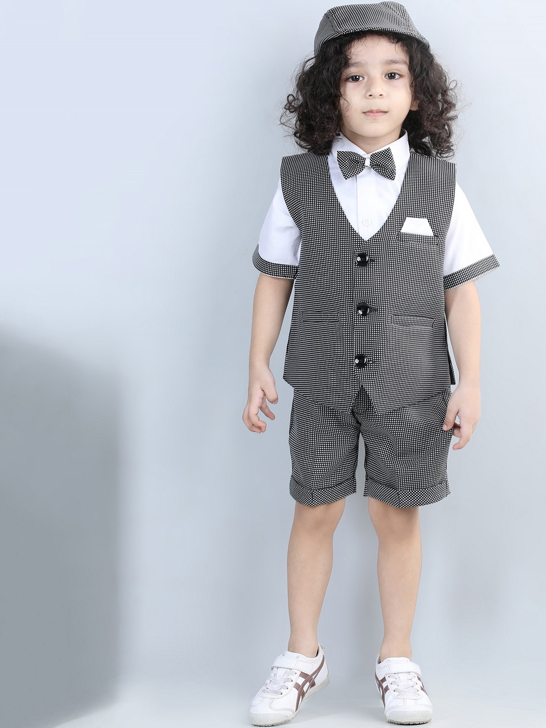 

Aj DEZInES Boys Striped Shirt With Shorts With Cap And Waistcoat, Grey