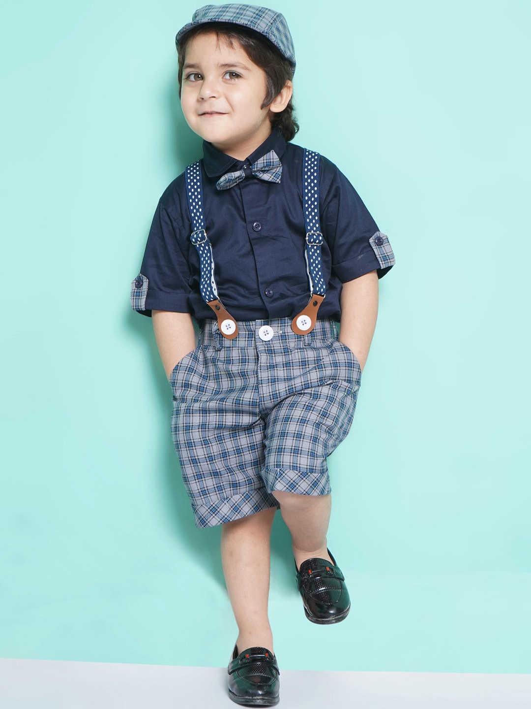 

Aj DEZInES Boys Shirt With Shorts With Cap And Suspender, Blue