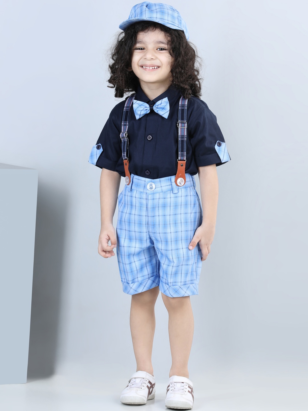 

Aj DEZInES Boys Shirt With Shorts With Cap And Suspender, Blue
