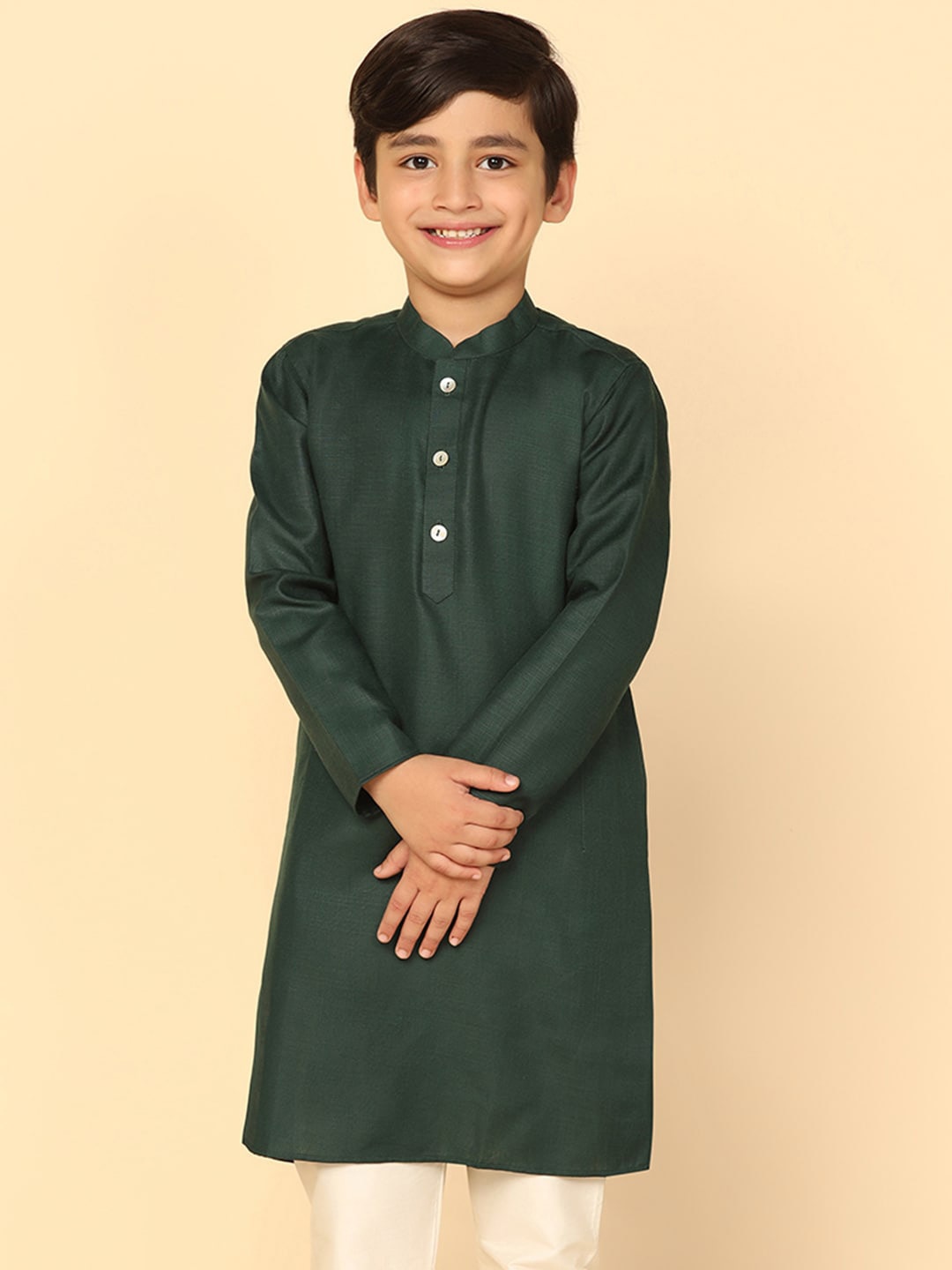 

KISAH Boys Mandarin Collar Pure Cotton Kurta, Green