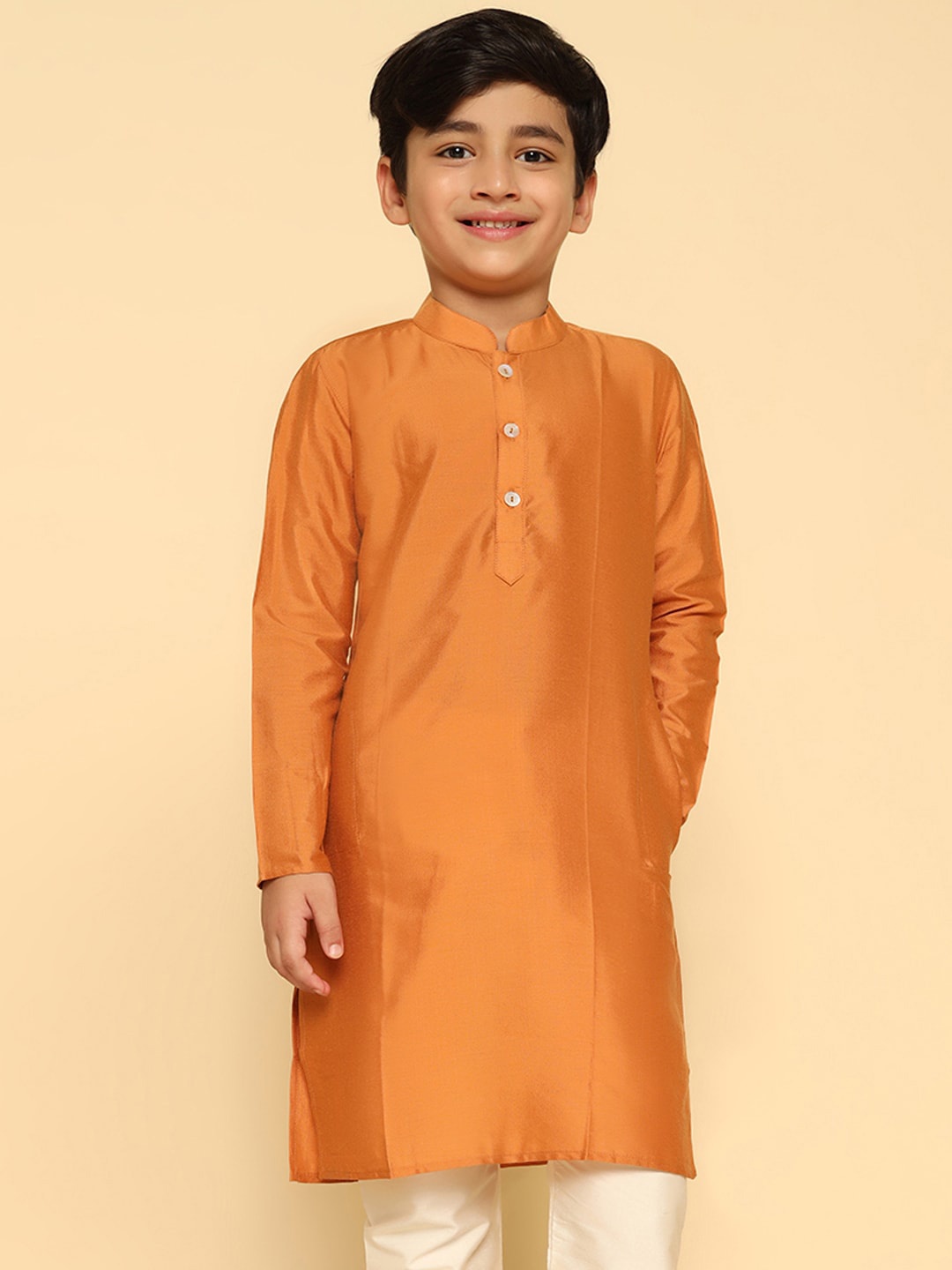 

KISAH Boys Mandarin Collar Pure Cotton Straight Kurta, Mustard