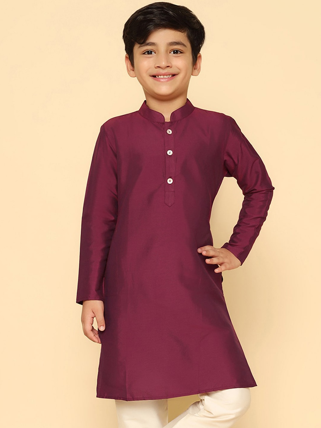 

KISAH Boys Mandarin Collar Pure Cotton Straight Kurta, Magenta