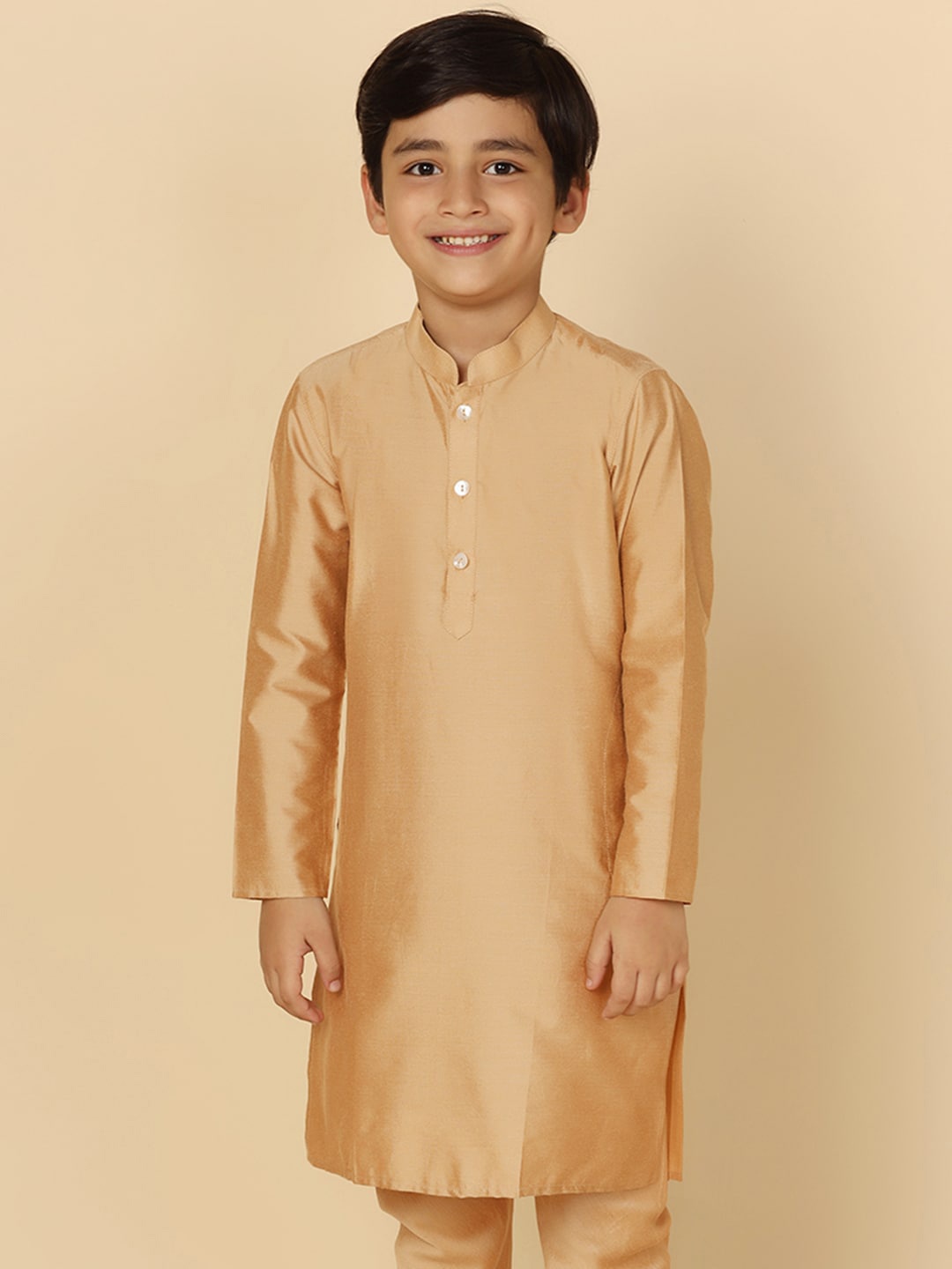 

KISAH Boys Mandarin Collar Pure Cotton Straight Kurta, Gold