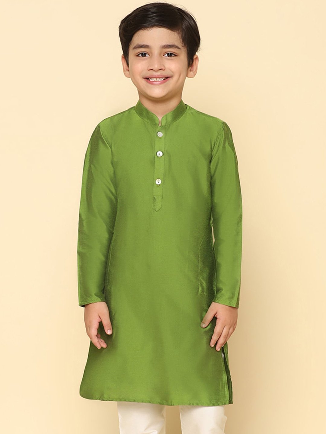 

KISAH Boys Mandarin Collar Straight Kurta, Green