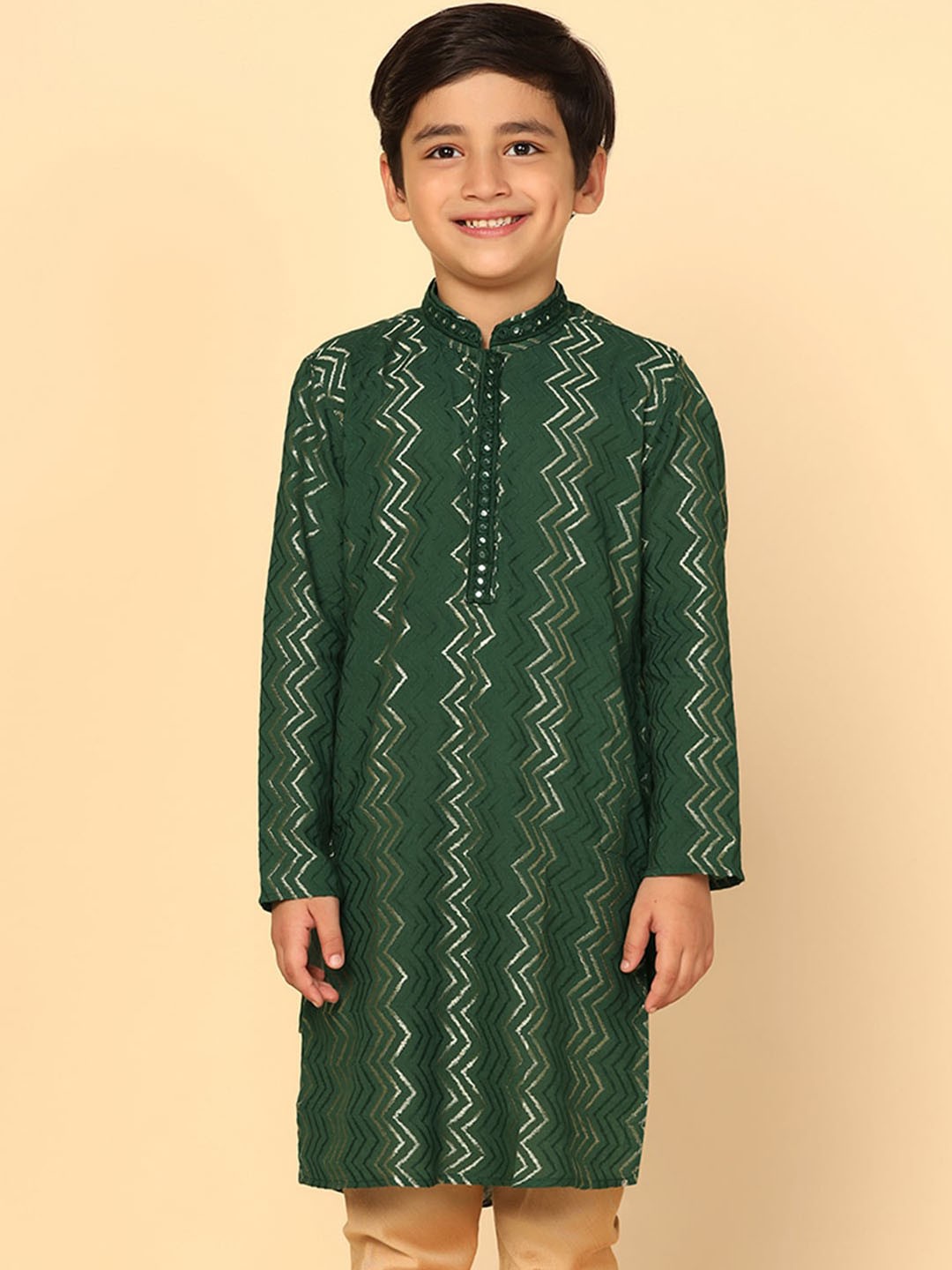 

KISAH Boys Geometric Printed Sequinned Kurta, Green