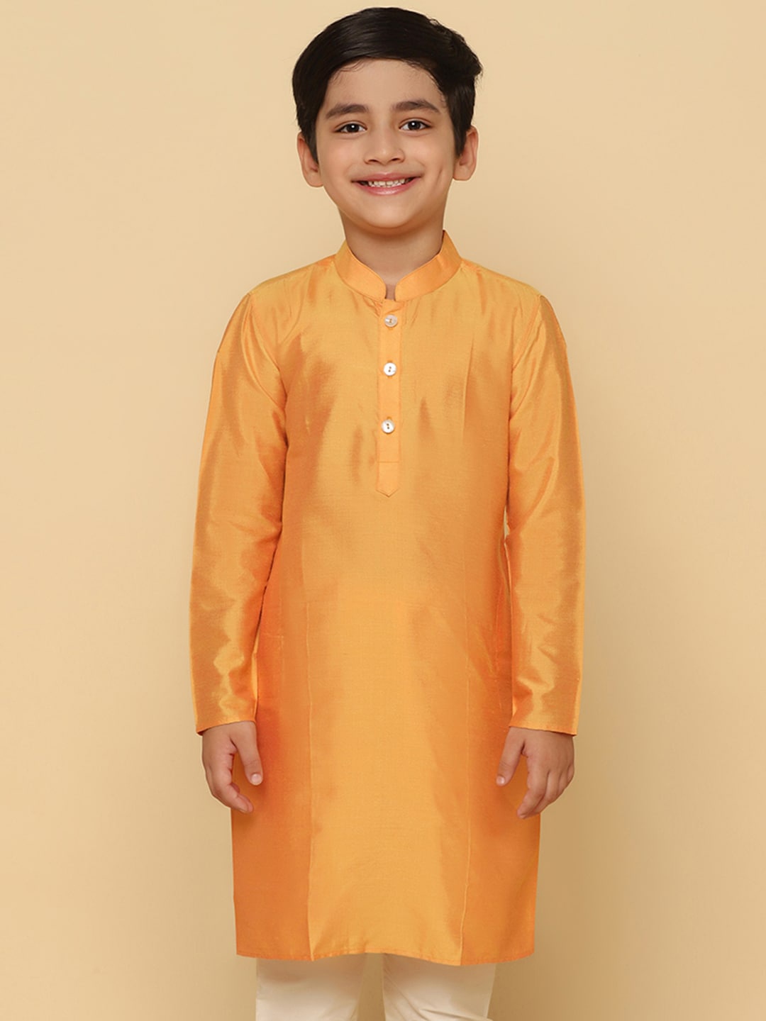 

KISAH Boys Mandarin Collar Pure Cotton Straight Kurta, Orange