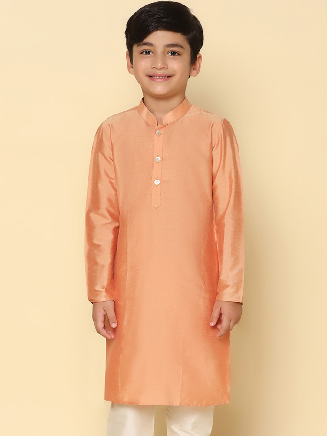 

KISAH Boys Mandarin Collar Pure Cotton Straight Kurta, Coral