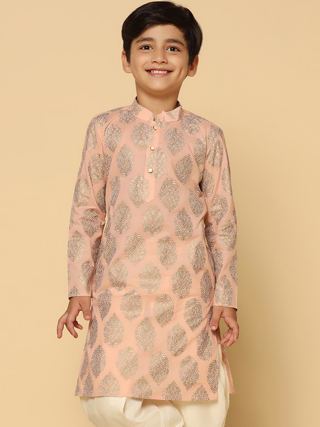 

KISAH Boys Printed Regular Fit Ethnic Motifs Kurta, Peach