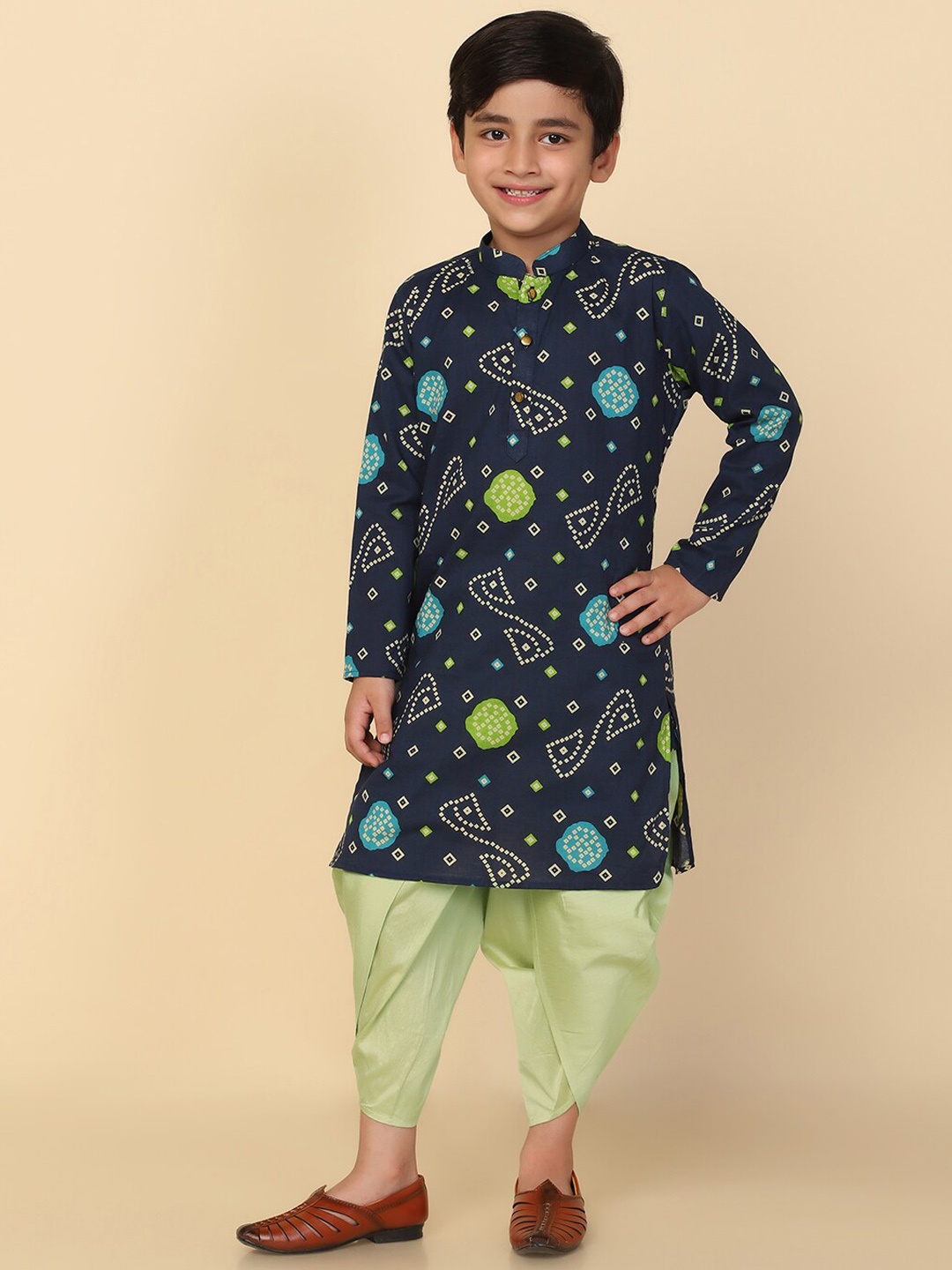 

KISAH Boys Ethnic Motifs Printed Straight Pure Cotton Kurta, Blue