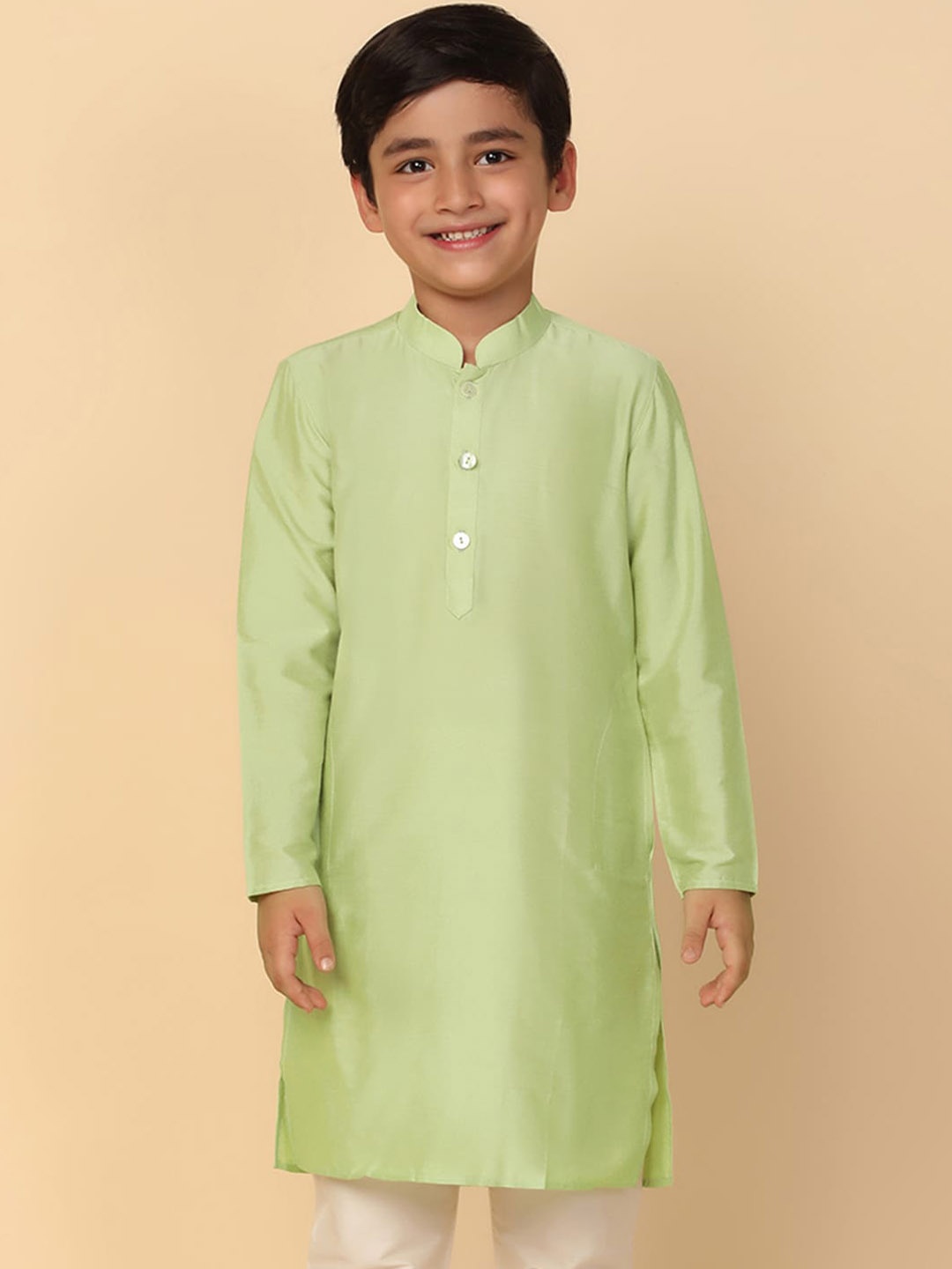 

KISAH Boys Mandarin Collar Pure Cotton Straight Kurta, Green