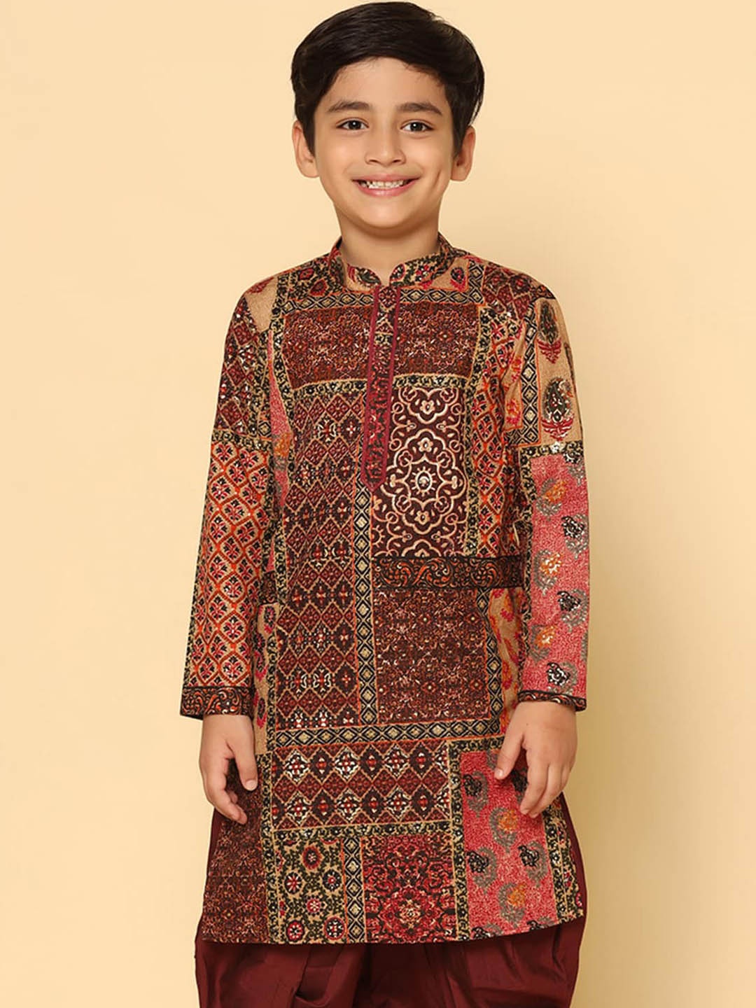 

KISAH Boys Abstract Printed Regular Fit Kurta, Brown