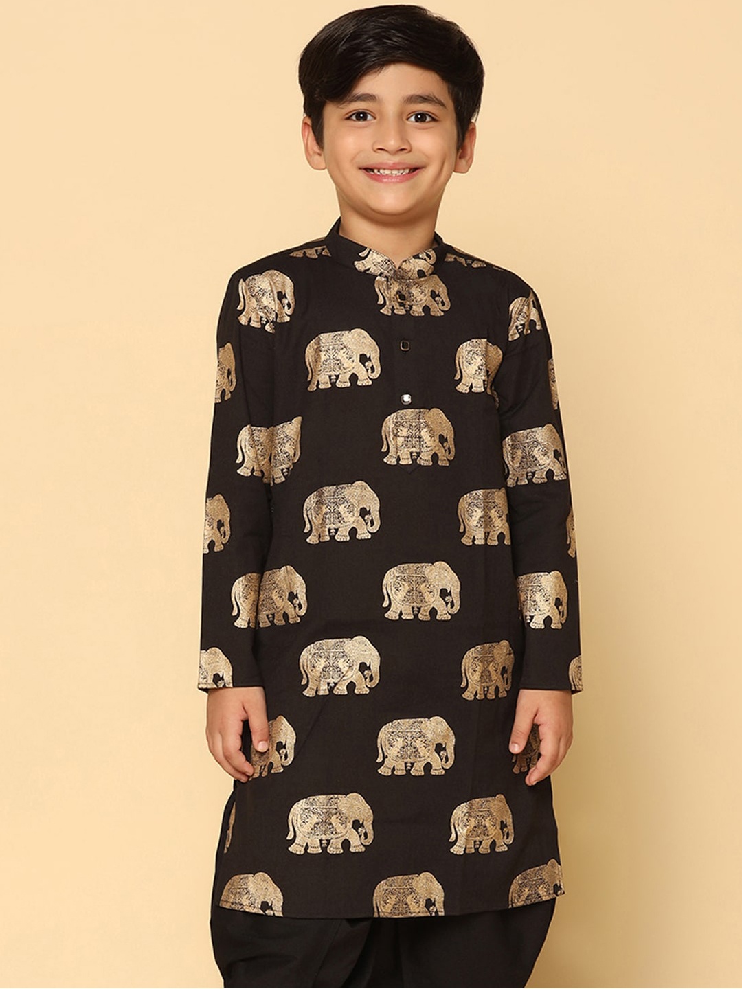 

KISAH Boys Printed Regular Fit Animal Print Kurta, Black