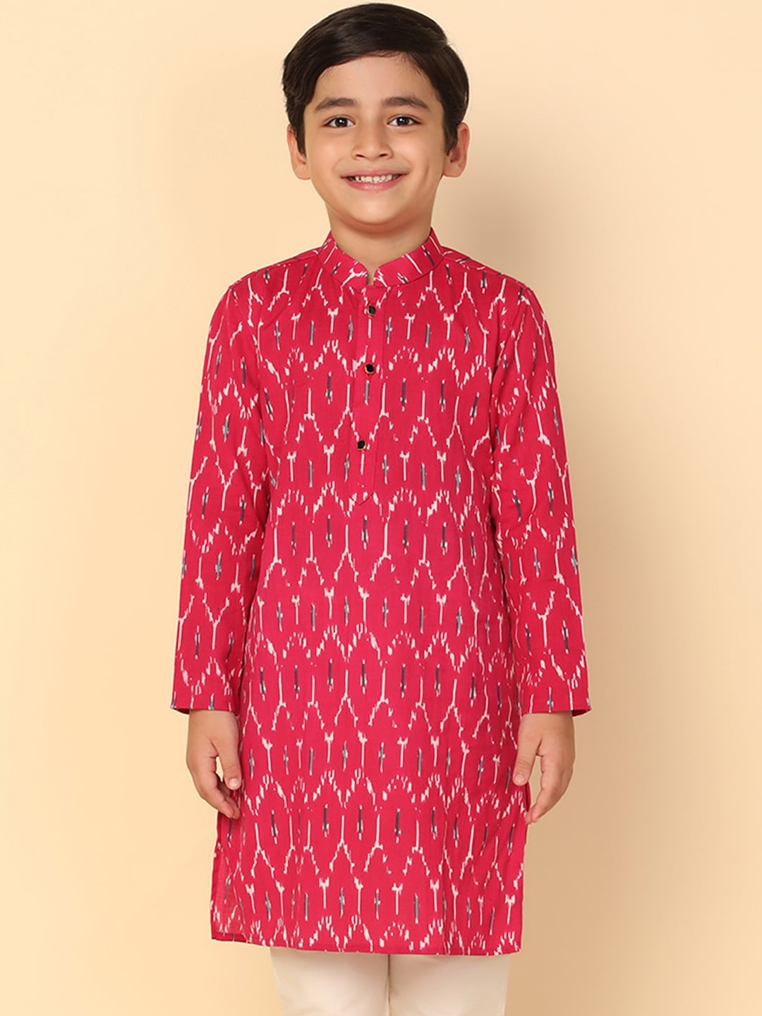 

KISAH Boys Printed Regular Fit Ikat Kurta, Pink