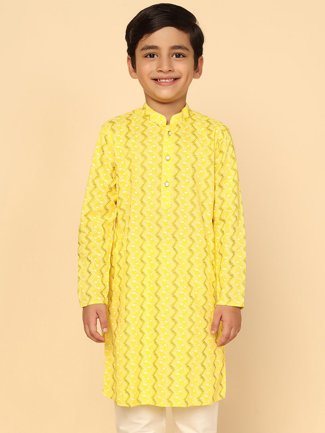 

KISAH Boys Geometric Printed Pure Cotton Straight Kurta, Yellow