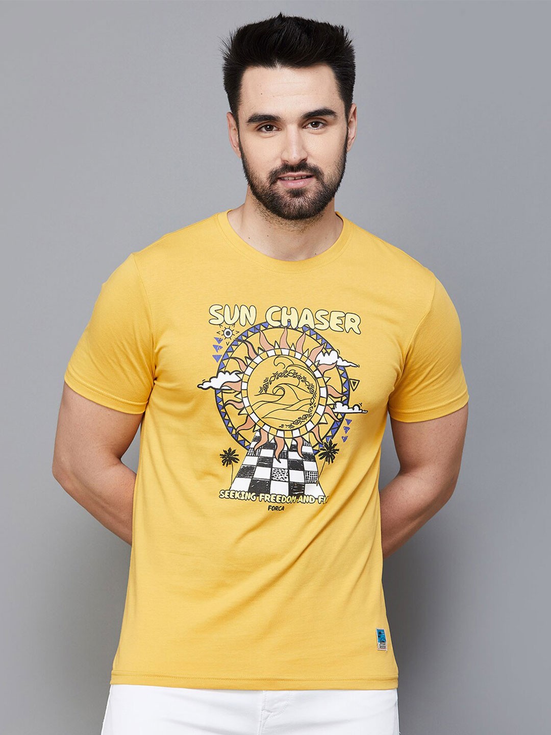 

Forca by Lifestyle Relaxed Fit Graphic Printed Cotton T-shirt, Yellow