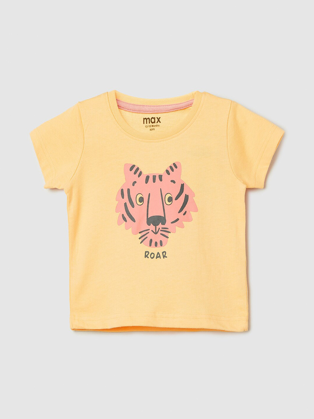 

max Boys Graphic Printed Pure Cotton T-shirt, Yellow
