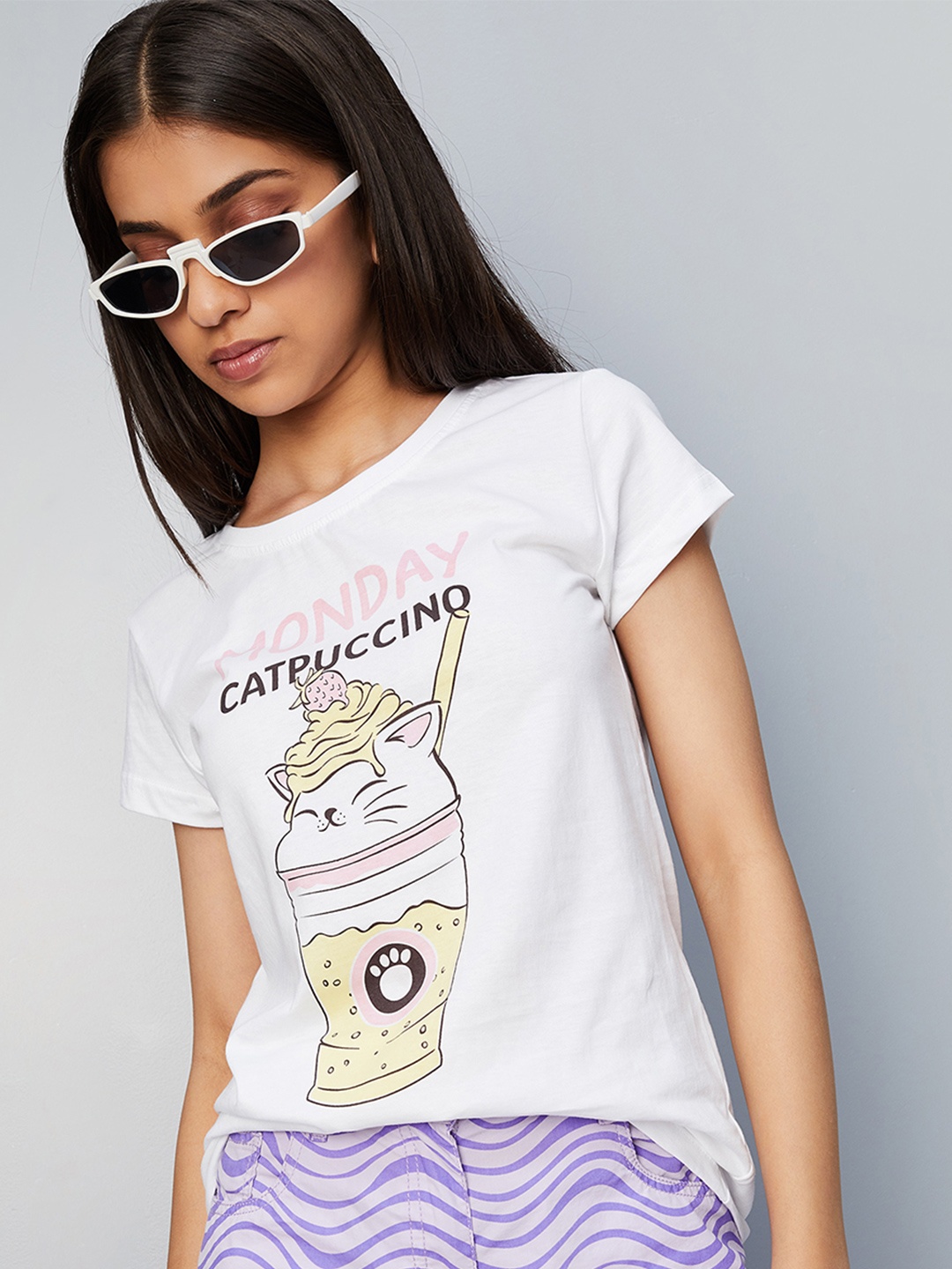 

max Girls Typography Printed Cotton T-shirt, White