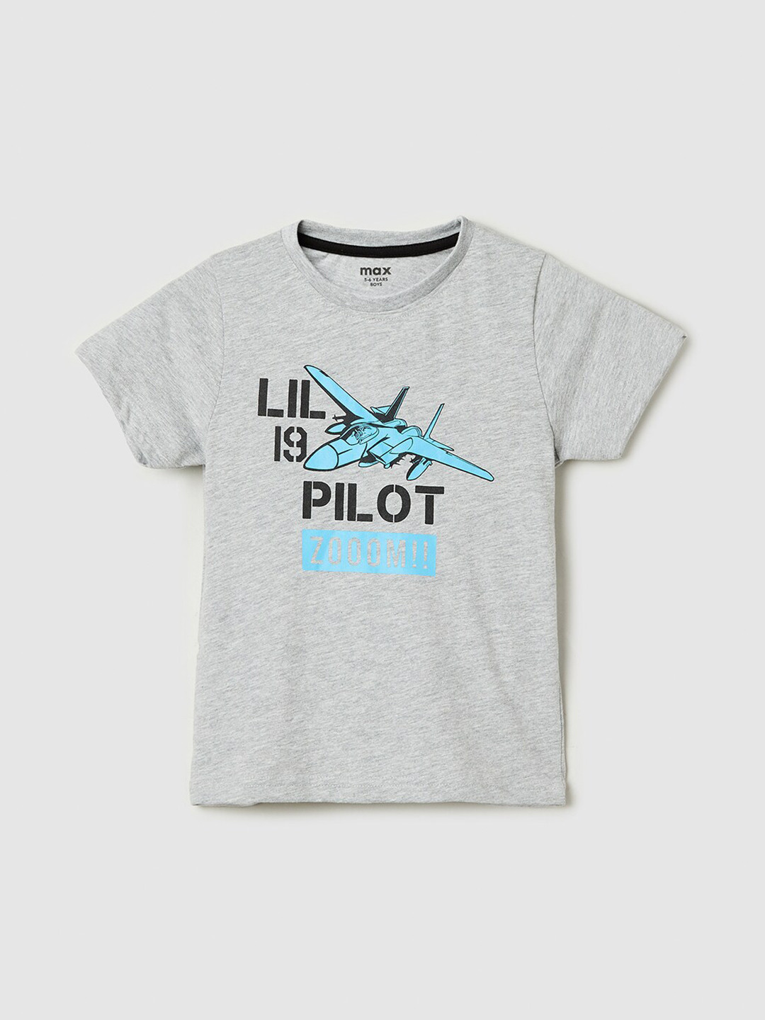 

max Boys Typography Printed Pure Cotton T-Shirt, Grey