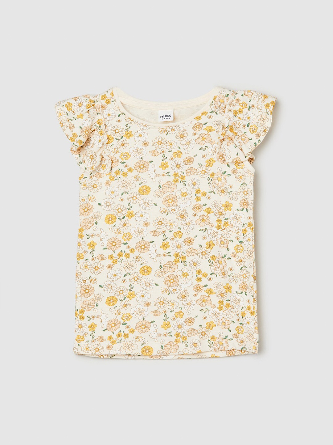 

max Girls Floral Printed Pure Cotton T-Shirt, White