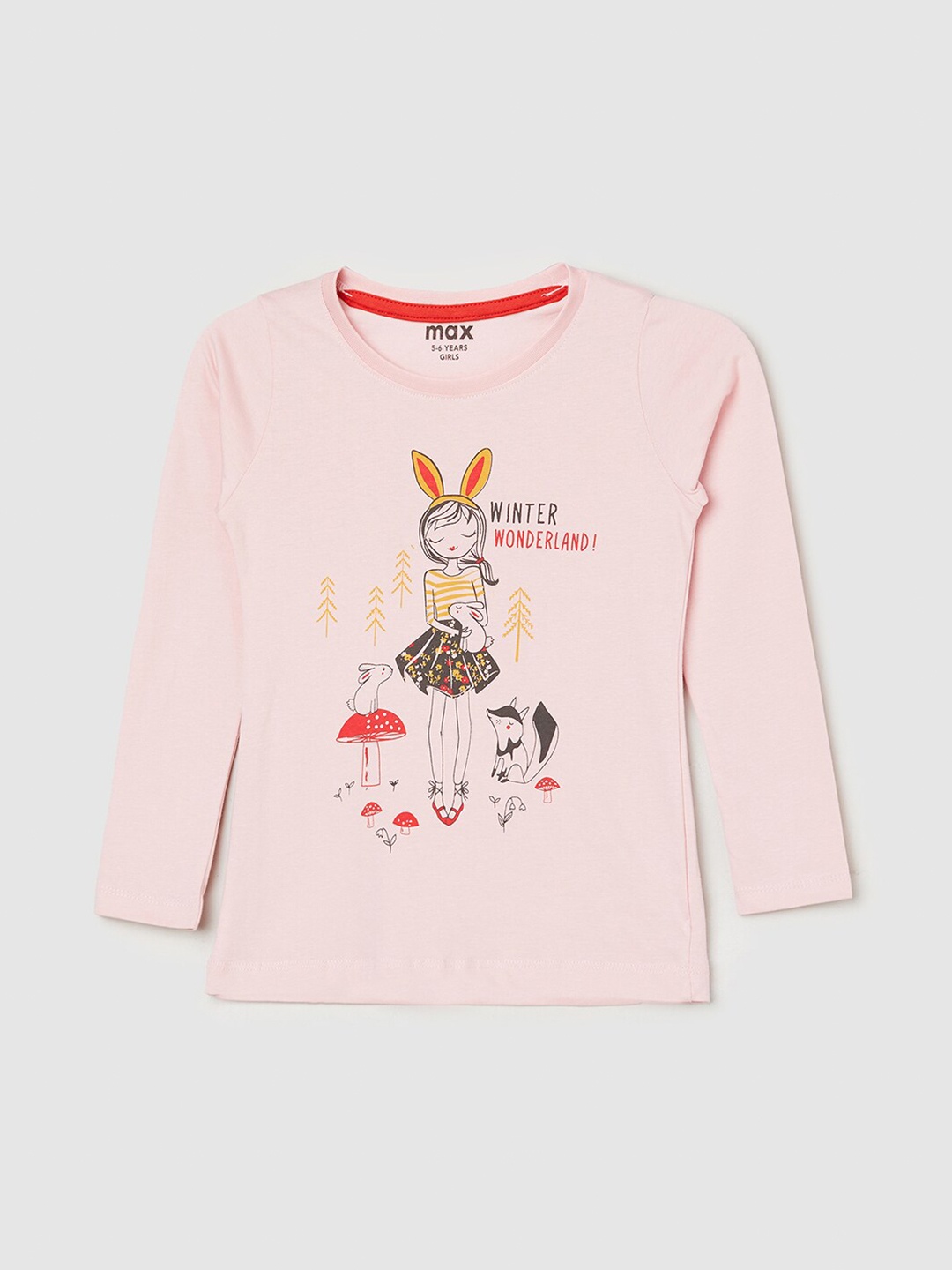 

max Girls Graphic Printed Pure Cotton T-Shirt, Pink