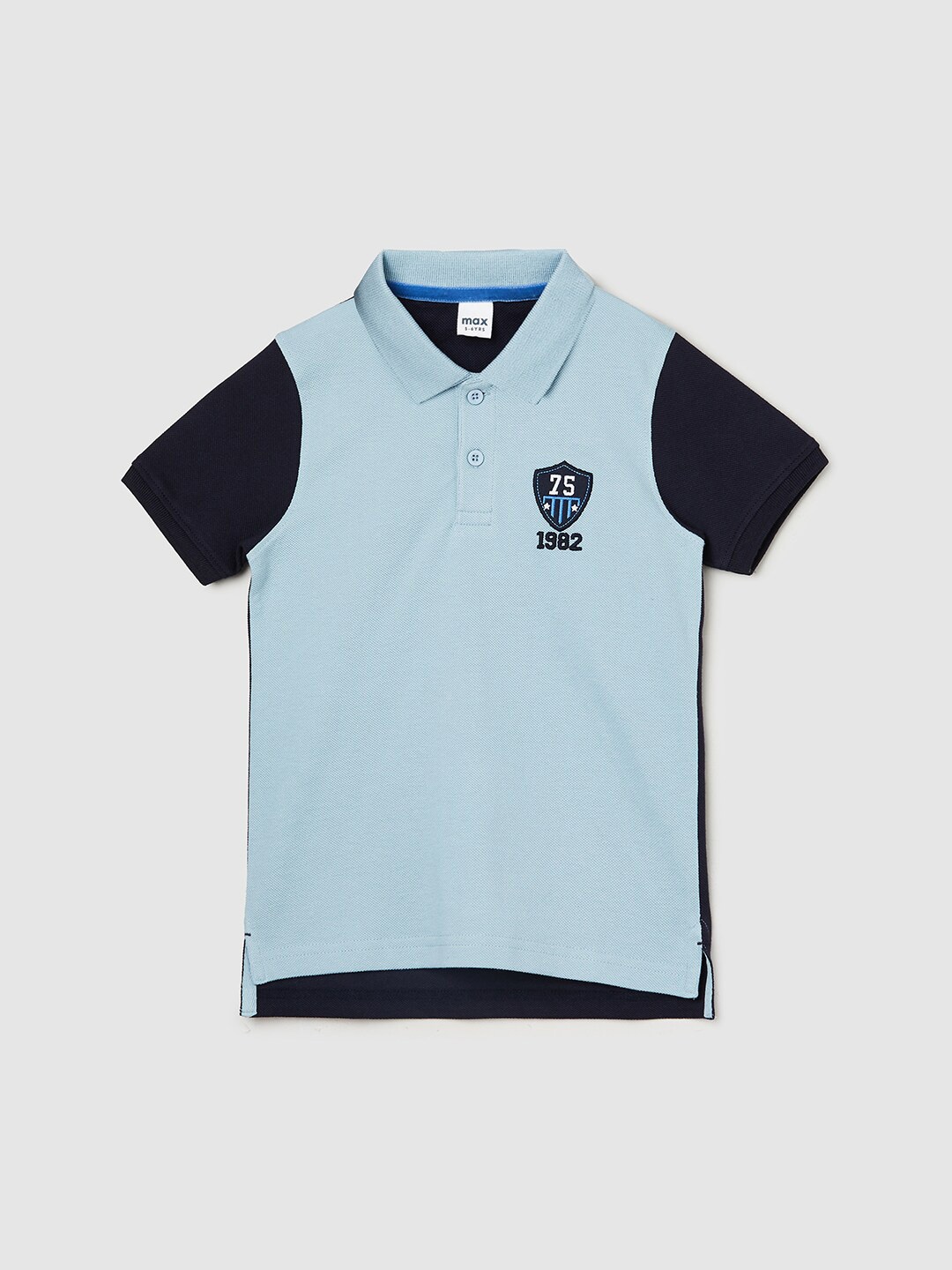 

max Boys Colourblocked Polo Collar Pure Cotton T-Shirt, Blue