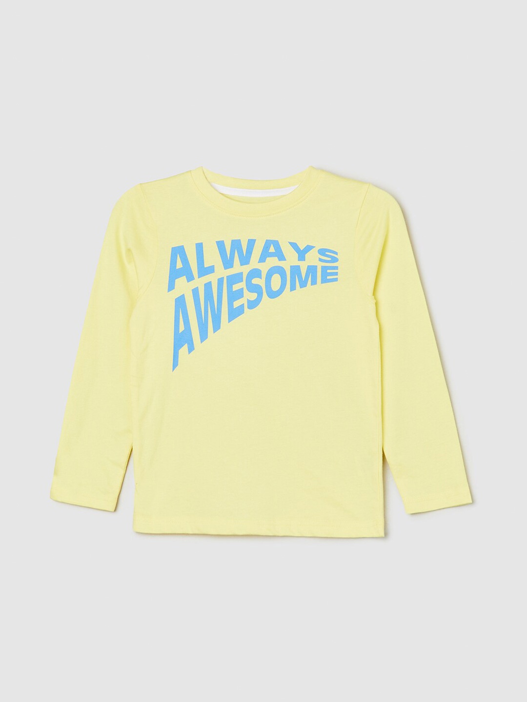 max Boys Typography Printed Pure Cotton T-Shirt, Yellow