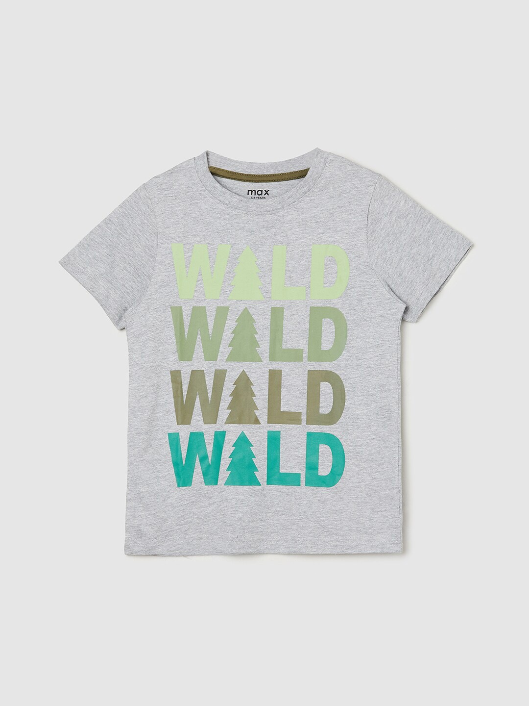 

max Boys Typography Printed Pure Cotton T-Shirt, Grey