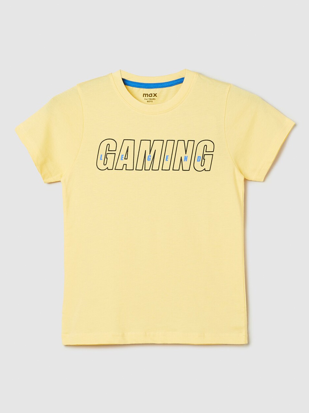 

max Boys Typography Printed Pure Cotton T-Shirt, Yellow