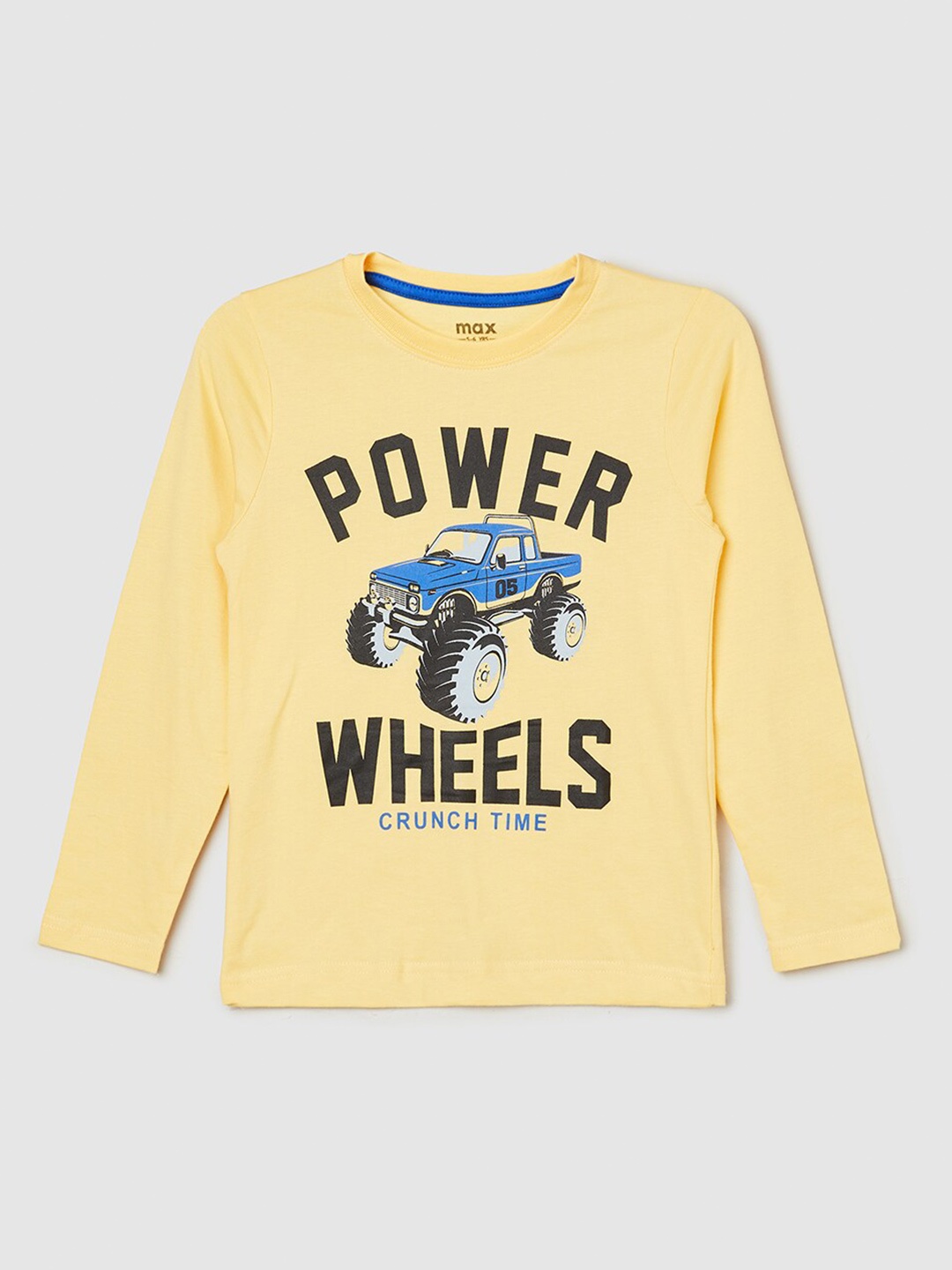 max Boys Typography Printed Pure Cotton T-Shirt, Yellow