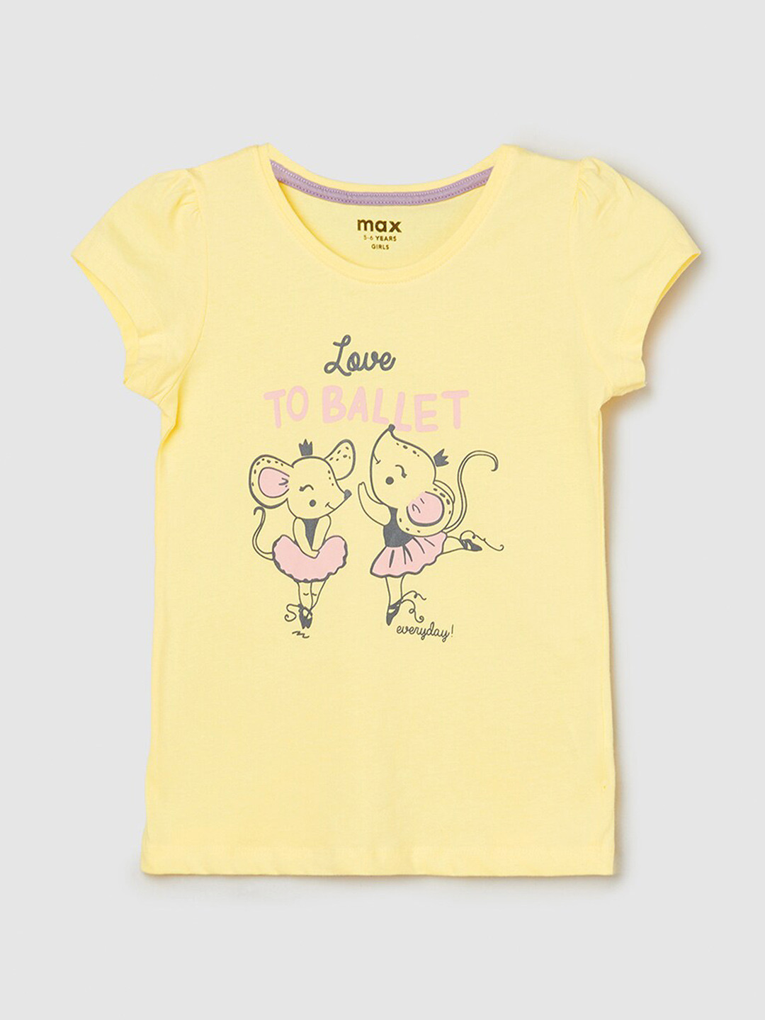 

max Girls Graphic Printed Pure Cotton T-Shirt, Yellow