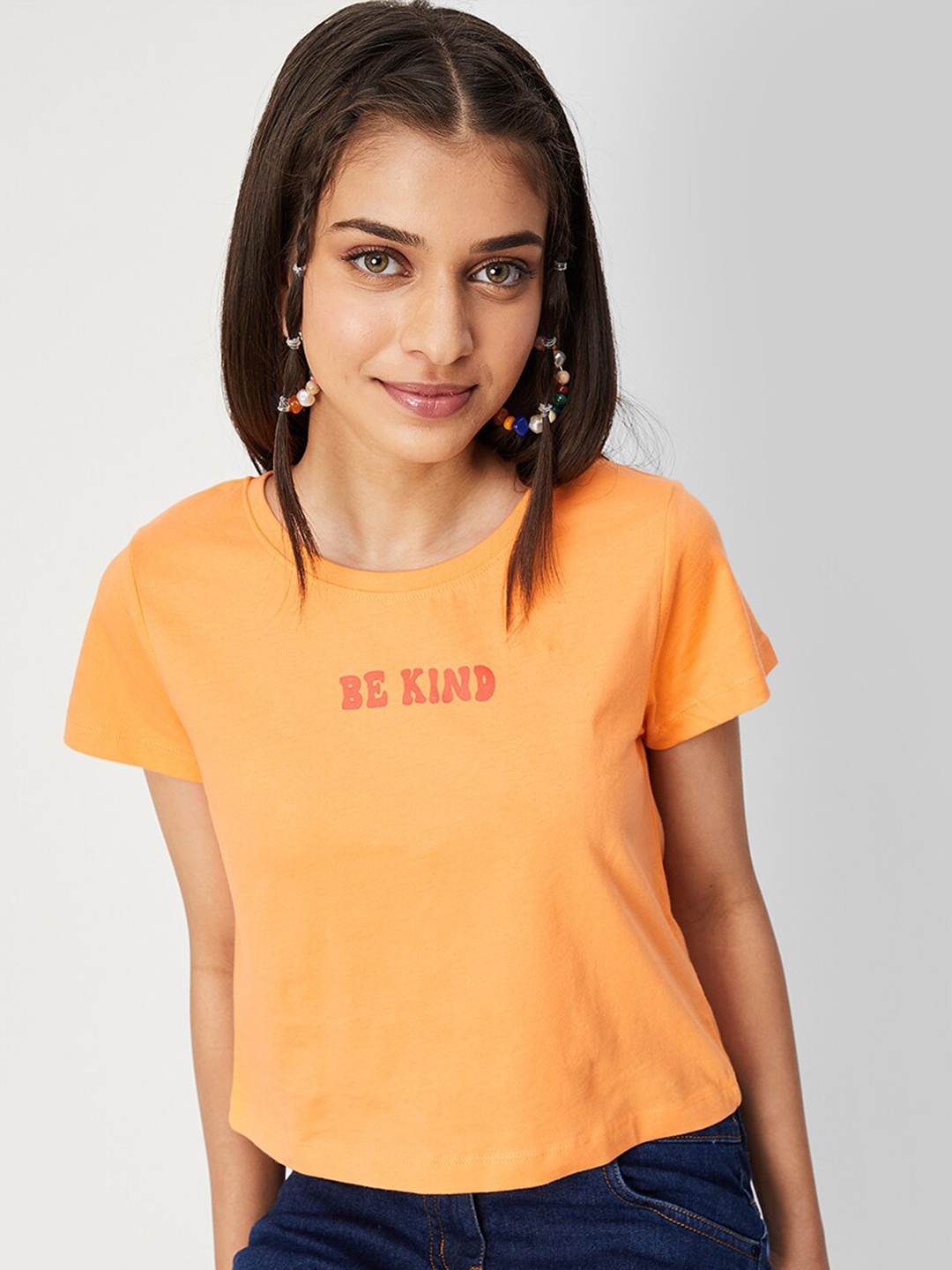 

max Girls Round Neck Pure Cotton T-shirt, Orange