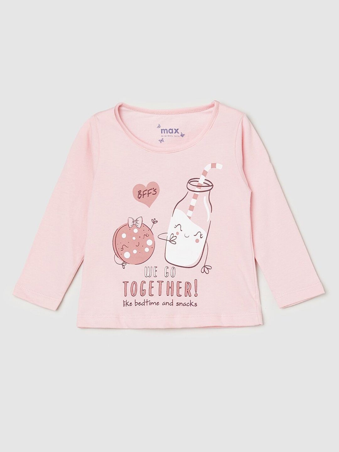 

max Girls Graphic Printed Pure Cotton T-shirt, Pink