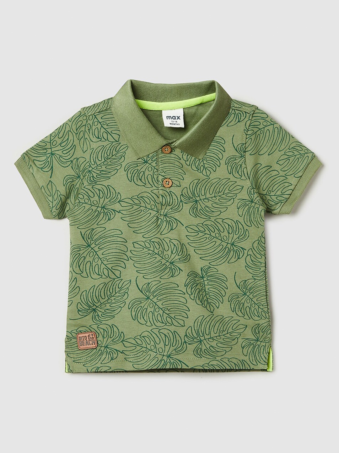 

max Boys Floral Printed Polo Collar Pure Cotton T-shirt, Green