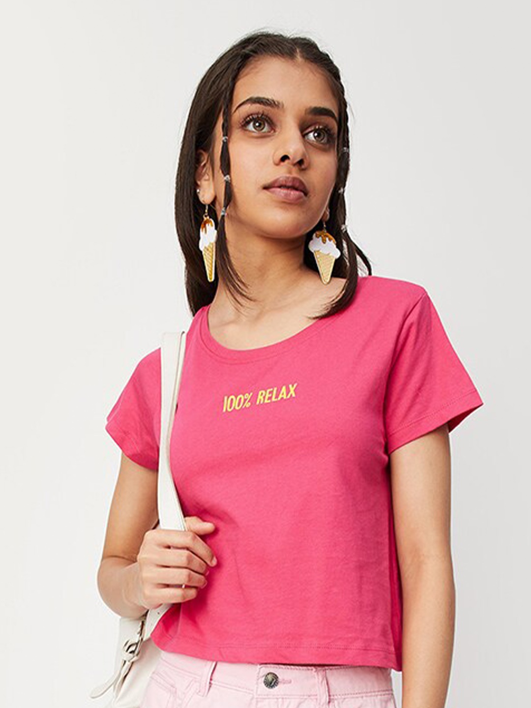 

max Girls Pure Cotton Crop T-shirt, Pink